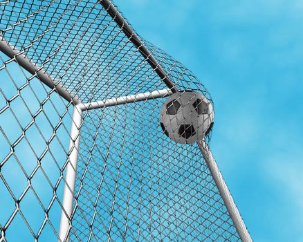 3D render of a football going into the net