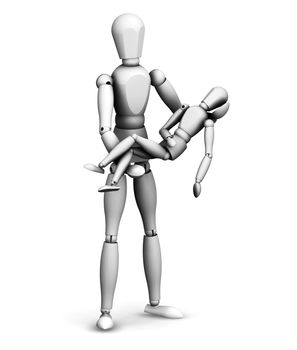 3D render of a man holding a smaller person