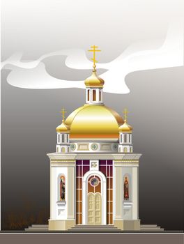 The raster image on which the beautiful church is represented