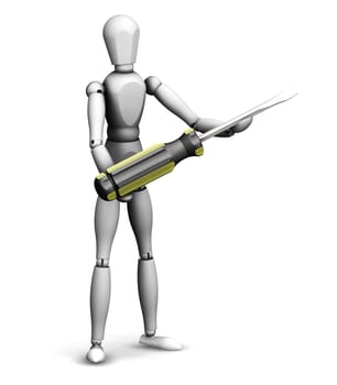 3D render of a man holding a screwdriver