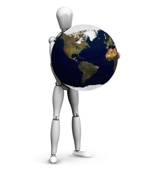 3D render of a man holding a globe