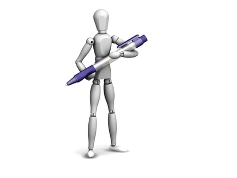 3d render of a man holding a pen