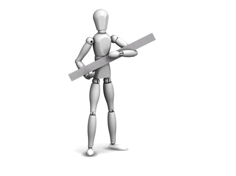 3d render of a man holding a ruler on white background