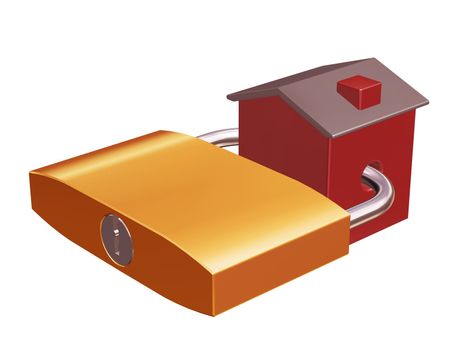 3D render of a house with a padlock