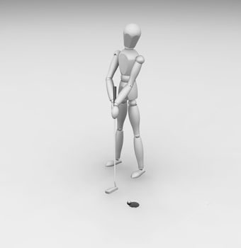 3D render of a golfer putting the ball