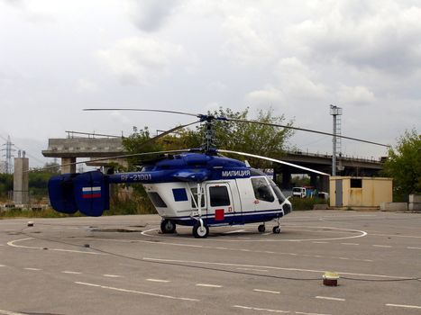 Russian police helicopter stays at the station
