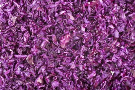 Finely grated red cabbage filling frame for food background