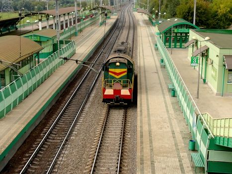 Rapid locomotive train at the station in Russia