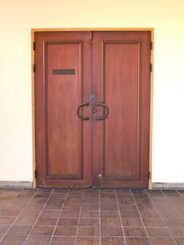 A Vintage wooden door with brooze handle as background