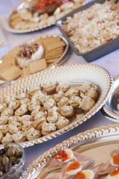 Various Italian Appetizers on Serving Table.