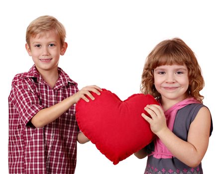 boy and little girl holding big red heart