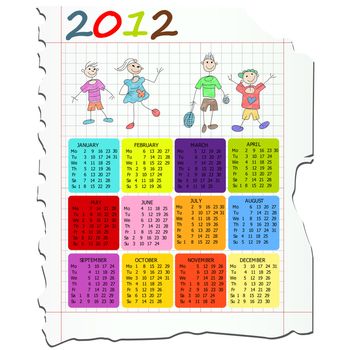 2012 calendar on math paper with kids drawings.