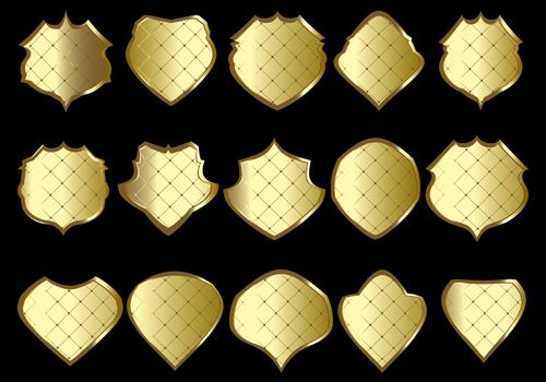 Golden shield design collection with various shapes and sizes