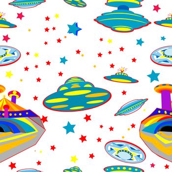 seamless pattern with flying saucers over white background