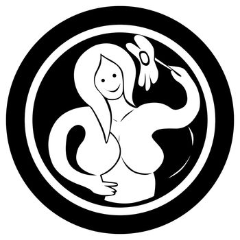 Stylized zodiac sign, Virgo tattoo, isolated object over white background
