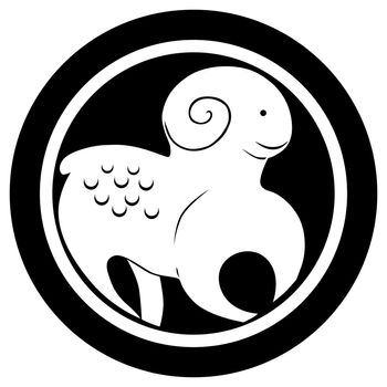 Stylized zodiac sign, The Ram tattoo, isolated object over white background
