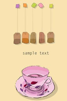 Tea party invitation card with room for text. No mesh or gradient used, easy to edit graphic.