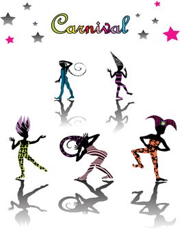 carnival children silhouettes isolated on white