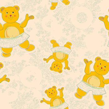 baby floral pattern with cute teddy bears