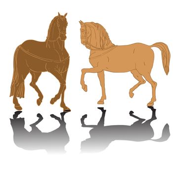 colored horses silhouettes, doodle drawing with shadows isolated on white