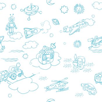 science retro 3D toys doodle pattern isolated on white