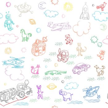 toy doodles pattern for boys and girls isolated on white