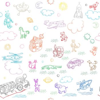 toy doodles pattern for boys and girls isolated on white