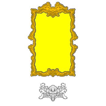 authentic rococo ornament frame for pictures and mirror with human head motif, interior decoration isolated on white