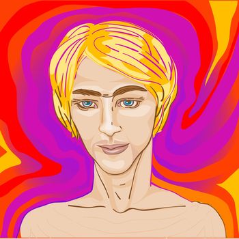 handsome young man over a psychedelic beautiful pop art backgrond, Dorian