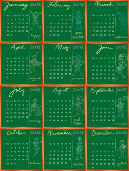 2012 calendar on a blackboard, hand drawn student profile design for international schools