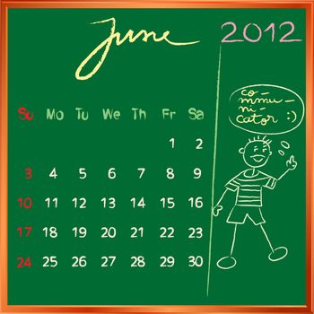 2012 calendar on a blackboard, june design with the happy communicator student profile for international schools