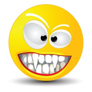 Vampire smiley icon and shadow, isolated object over white background