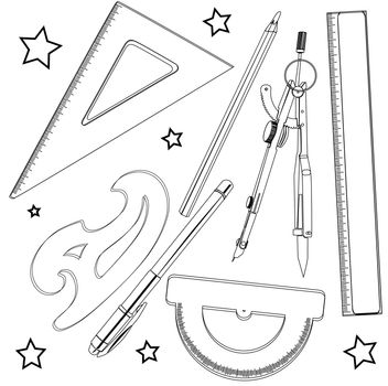 school supplies drawing against white background