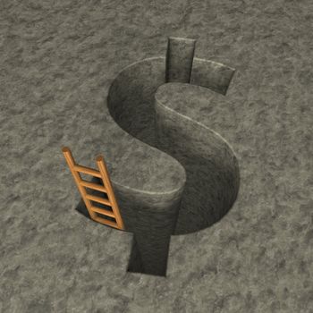 dollar symbol hole and wooden letter - 3d illustration