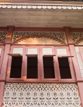 Pink contemporary northern Thai wooden House, Bann Wongburi, in Phare, Thailand