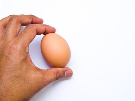 Man's hand with an egg isolated on white background