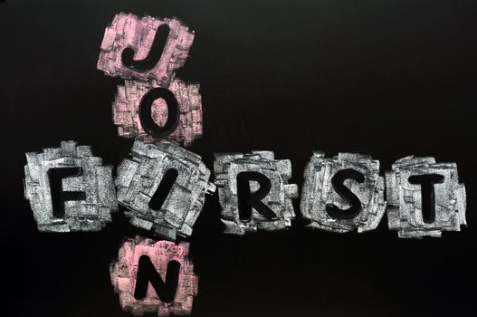 Crossword of Join First written in chalk on a blackboard