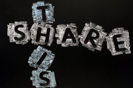 Crossword of Share Here written in chalk on a blackboard