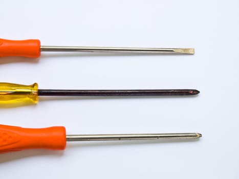 Used screwdrivers isolated on a white background