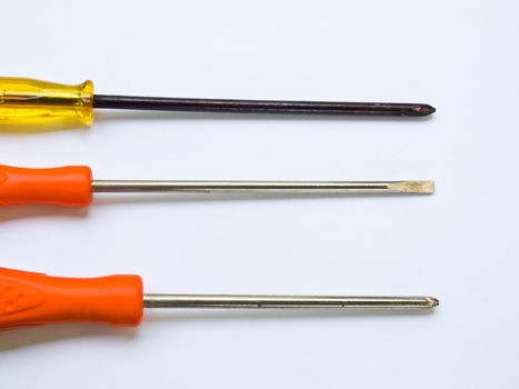 Used screwdrivers isolated on a white background