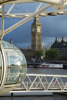 London Eye skyline with Big Ben and in London, United Kingdom