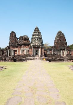 Pimai castle and stone walkway, an ancient castle in Thailand