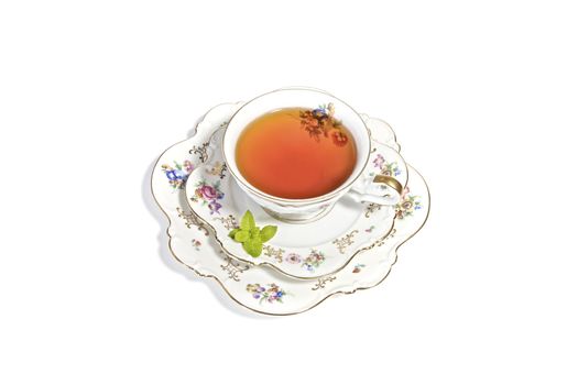 Delicate porcelian cup of English breakfast tea for a refreshing High tea