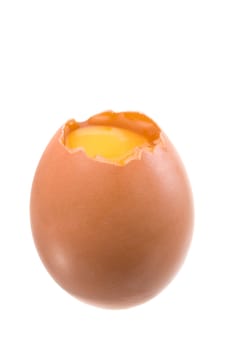 The opened chicken egg, is isolated on a white background