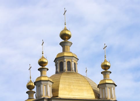 Fragments of domes of church close up