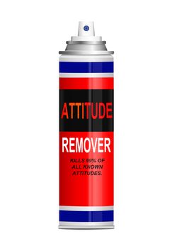 Illustration depicting a single aerosol spray can with the words 'attitude remover'. White background.