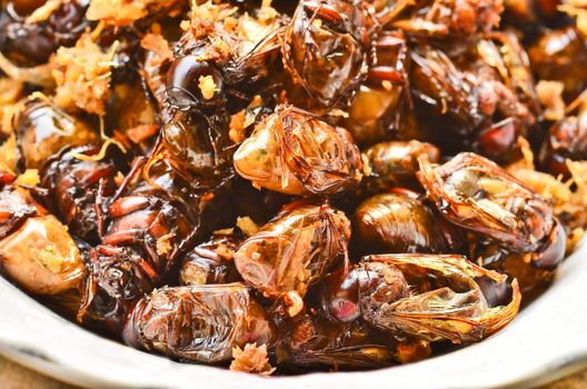 fried insects with garlic