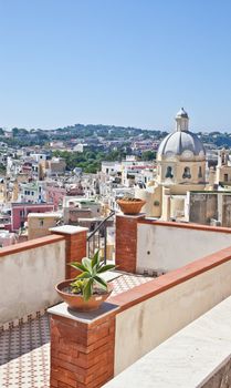 Panoramic view of Procida Isle, in Naples Gulf, Italy