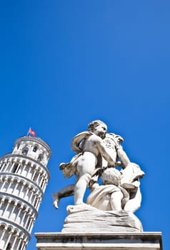 Italy - Pisa. The famous leaning tower on a perfect blue bakcground