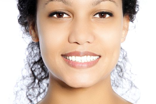 Beautiful face of an African American woman with toothy smile